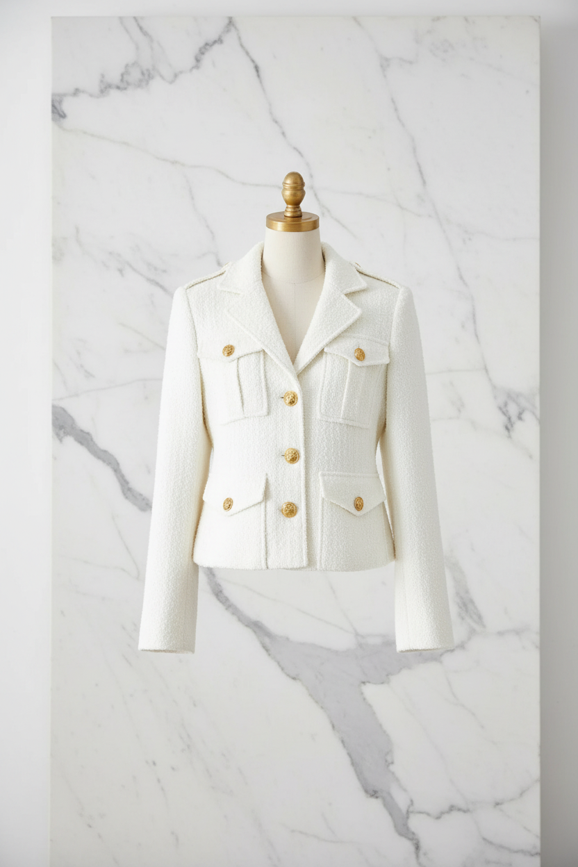 Milky White Tweed Short Jacket