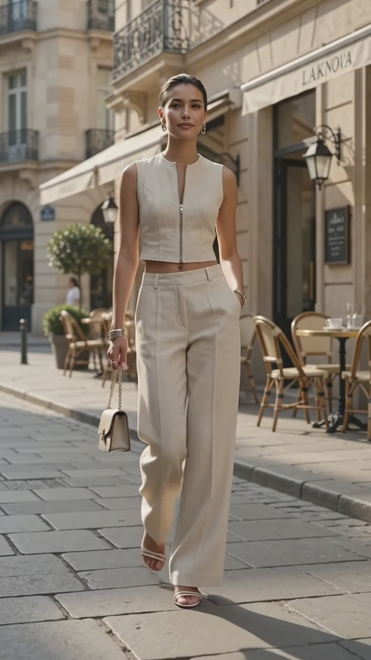 Refined Sleeveless Top & Straight-Leg Trousers Set